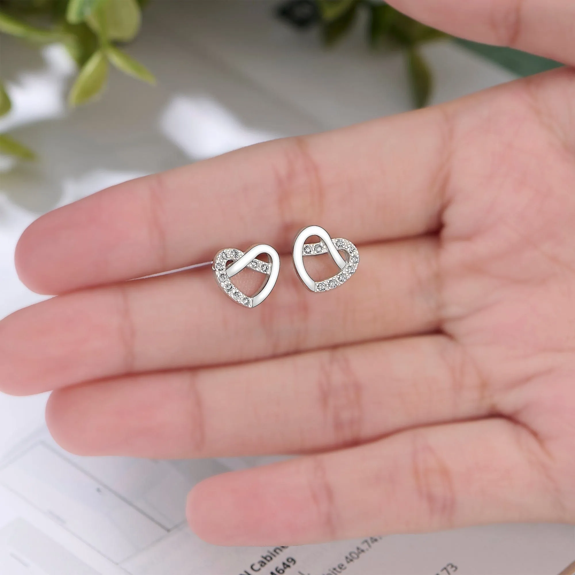 CZ Infinity Heart Stud Earrings Sterling Silver