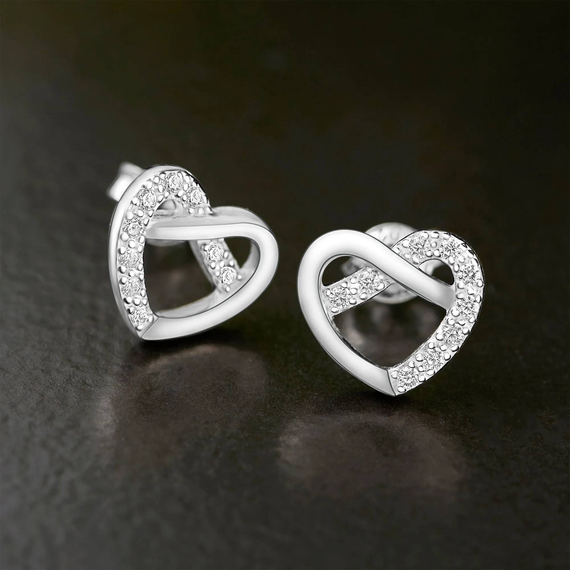 CZ Infinity Heart Stud Earrings Sterling Silver