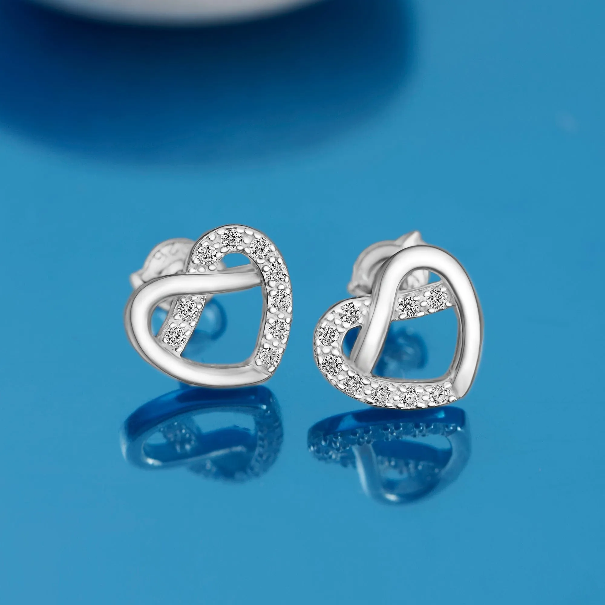 CZ Infinity Heart Stud Earrings Sterling Silver