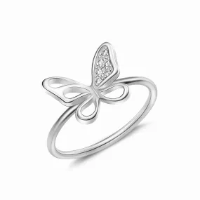 CZ Open Wings Butterfly Sterling Silver Ring