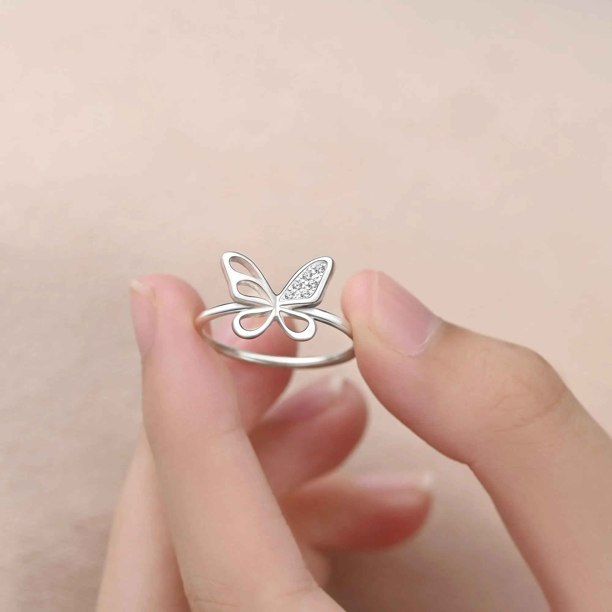 CZ Open Wings Butterfly Sterling Silver Ring