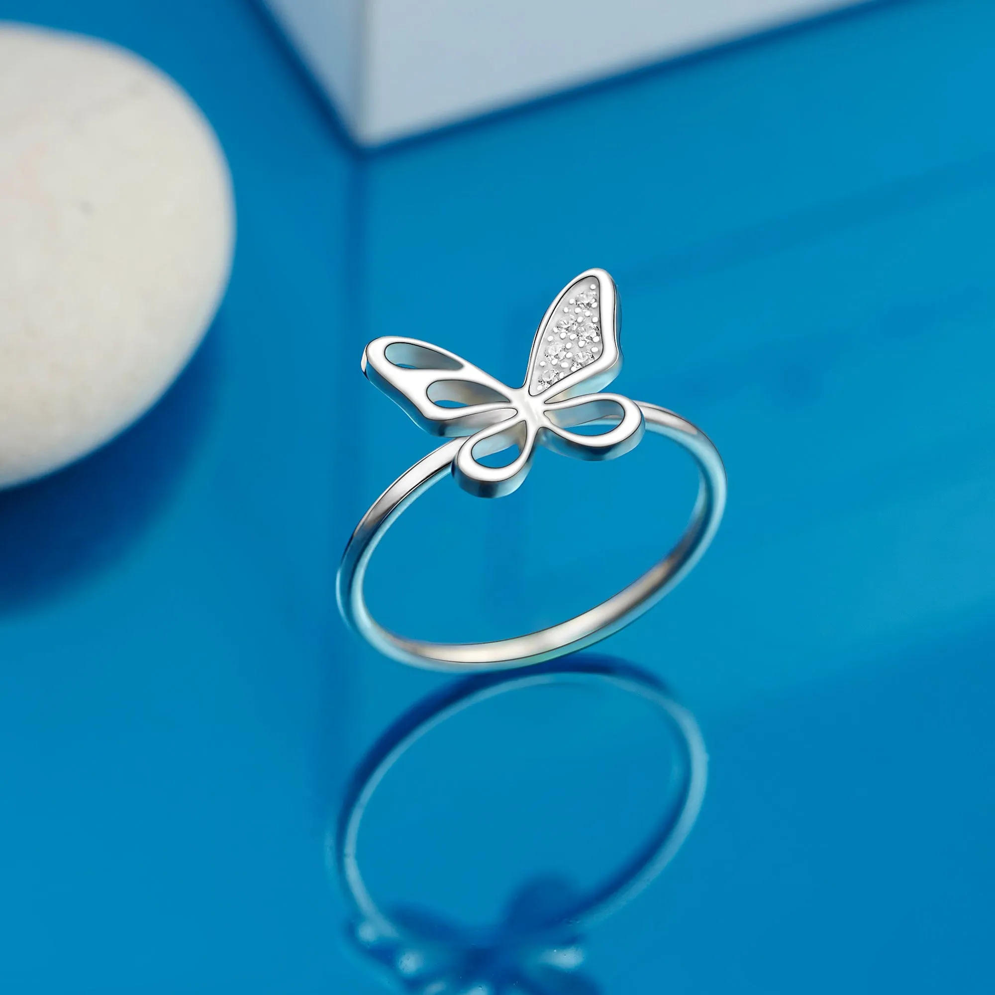 CZ Open Wings Butterfly Sterling Silver Ring