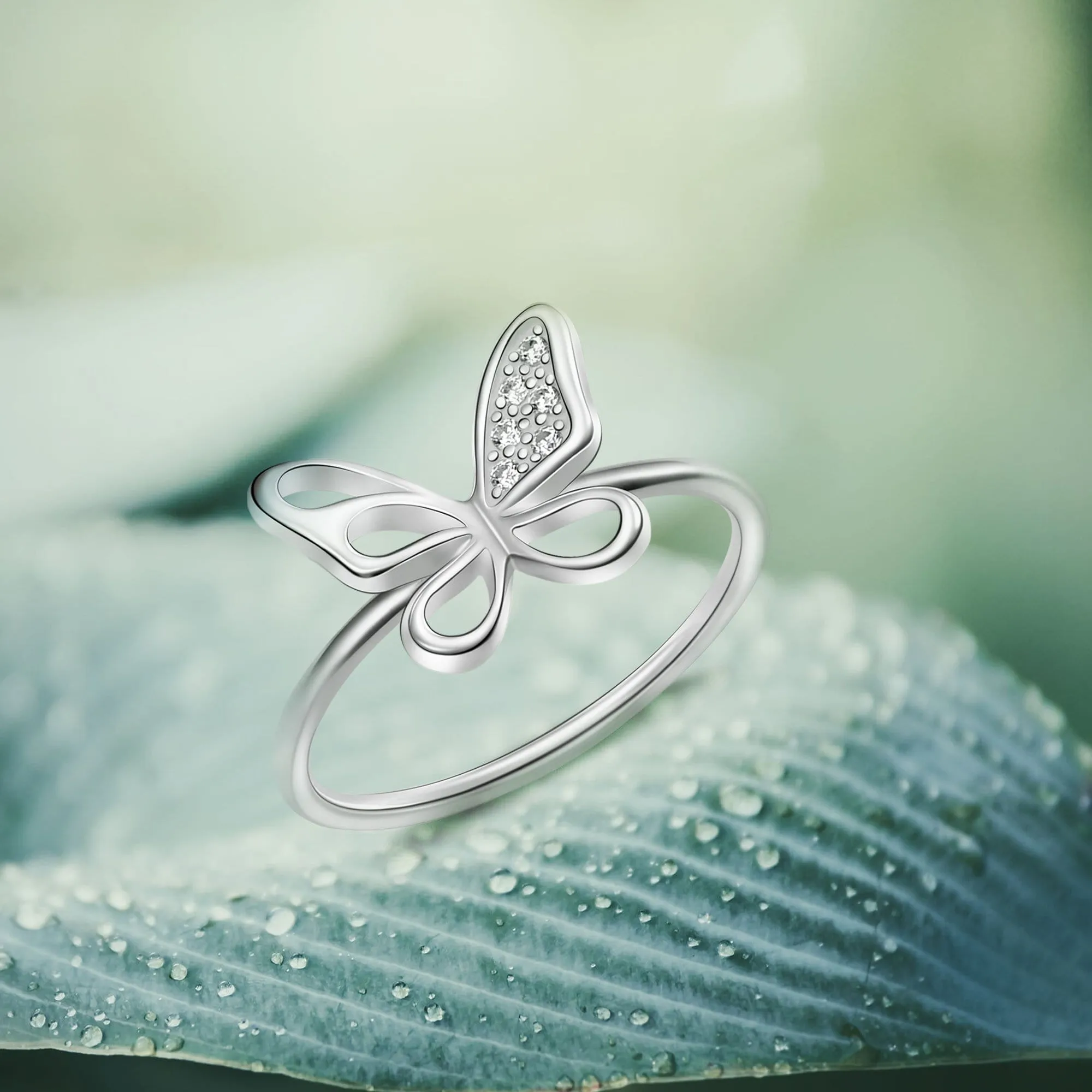 CZ Open Wings Butterfly Sterling Silver Ring