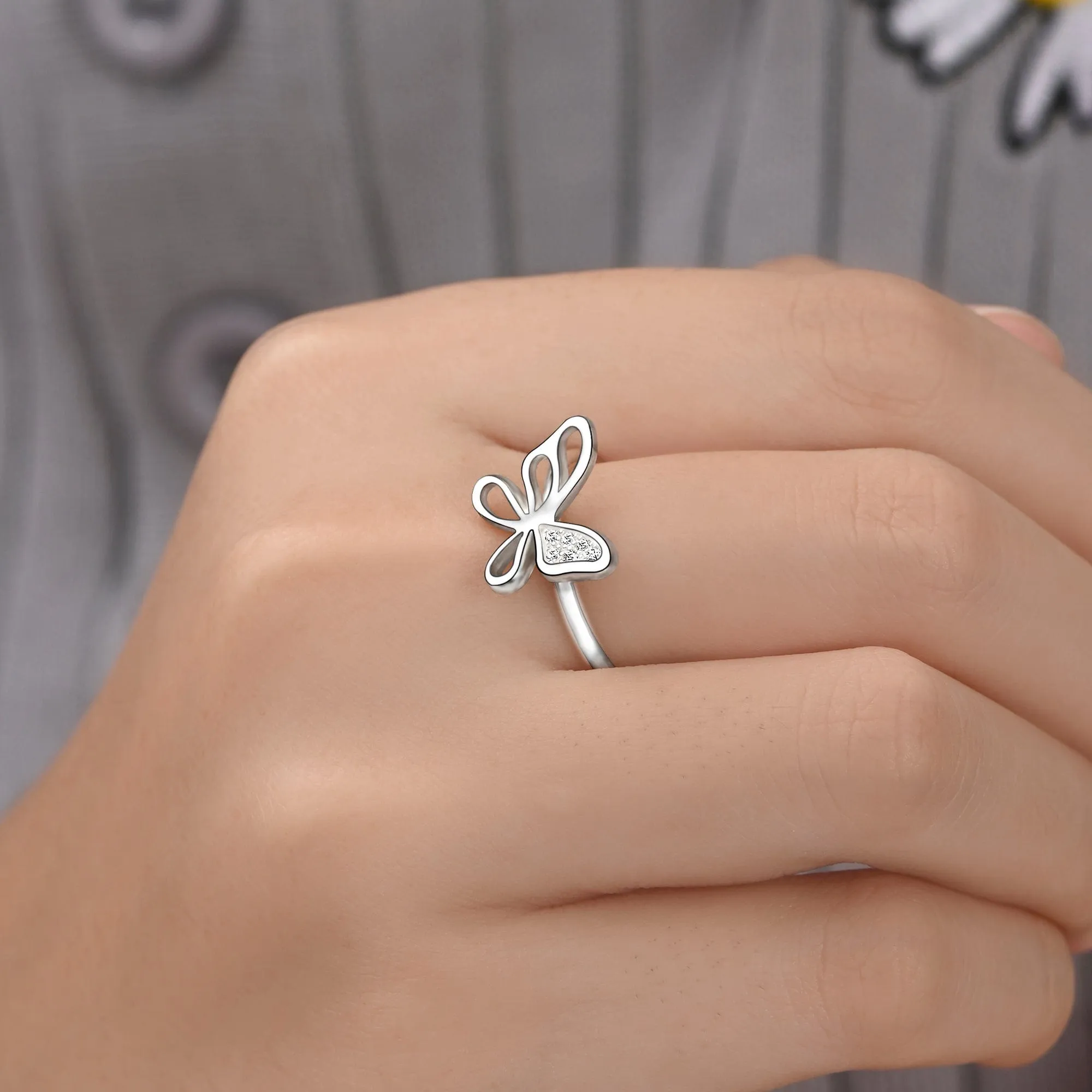 CZ Open Wings Butterfly Sterling Silver Ring