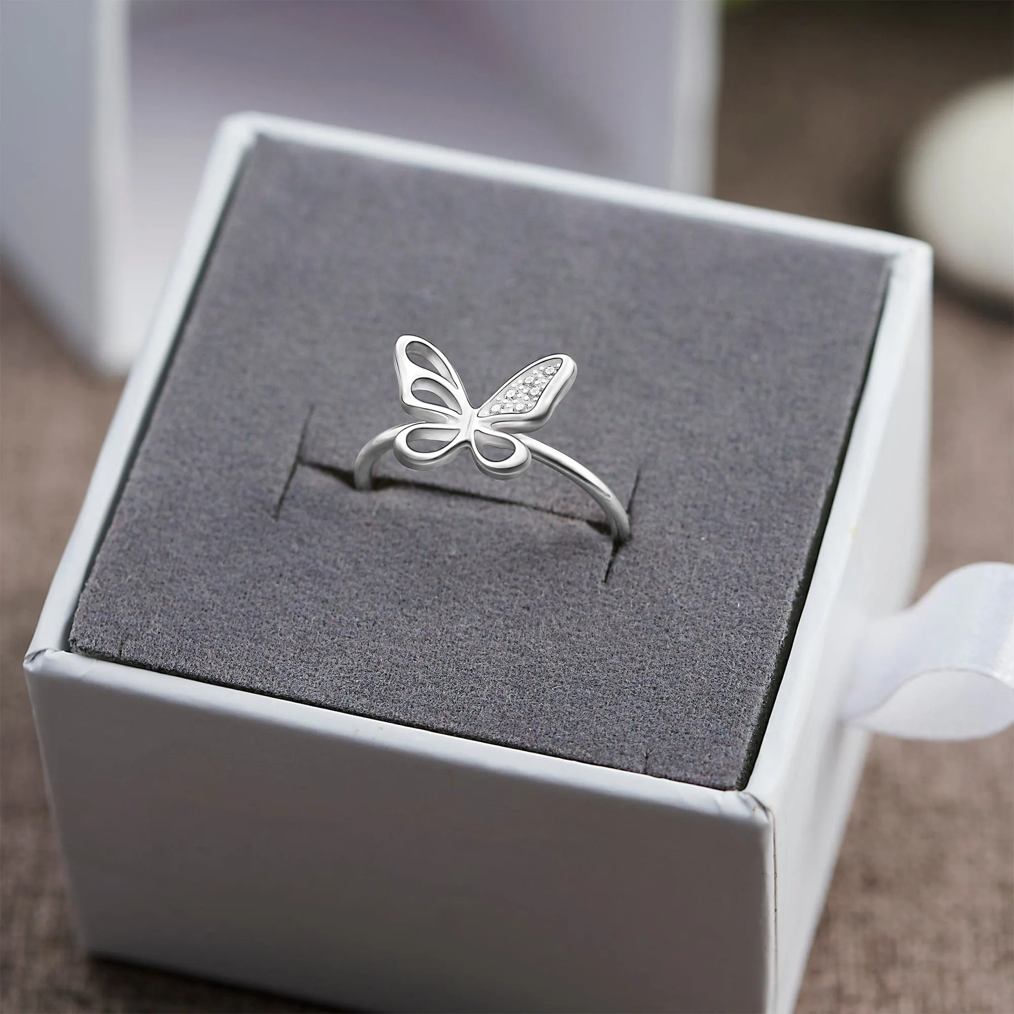 CZ Open Wings Butterfly Sterling Silver Ring