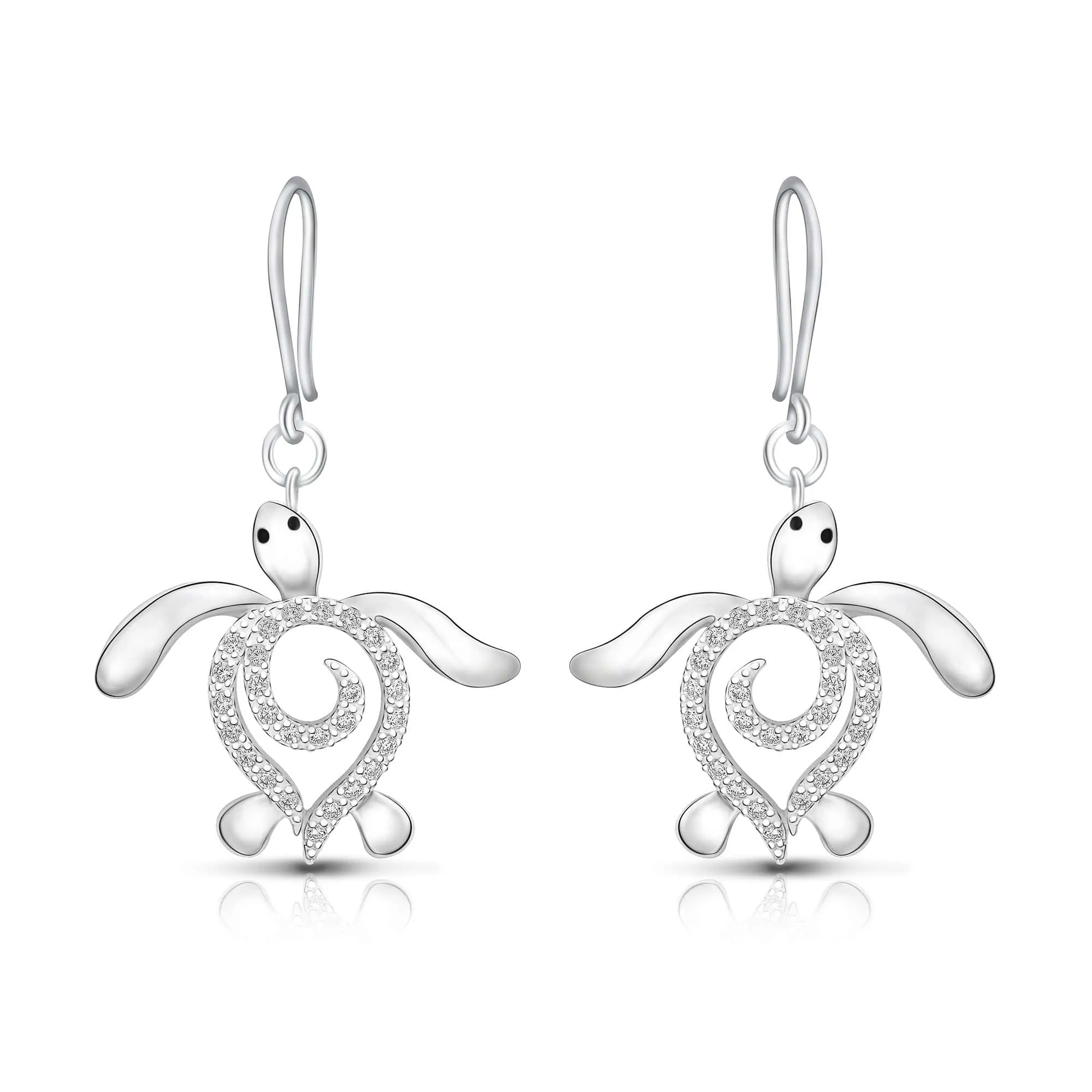 CZ Spiral Shell Turtle Dangling Earrings Silver