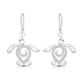 CZ Spiral Shell Turtle Dangling Earrings Silver