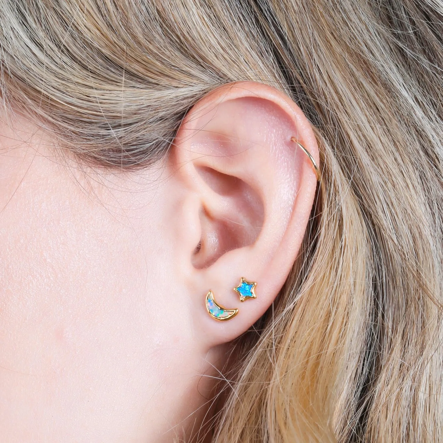 Dainty Star Kyocera Opal Stud Earrings