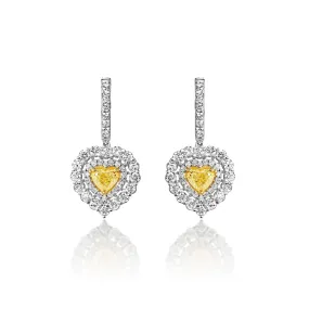 Danielle 3 Carat Yellow Combine Mix Shape Heart Diamond Hanging Earrings in 14k White Gold