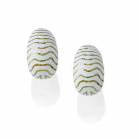 David Webb White Enamel Tiger Stripe Clip Earrings