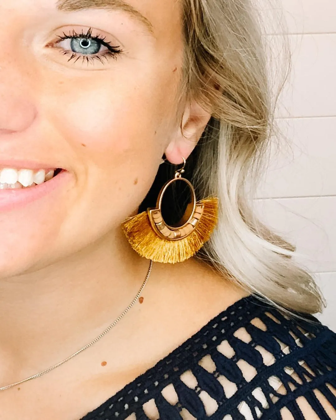 Diva Mustard Fan Tassel Earrings