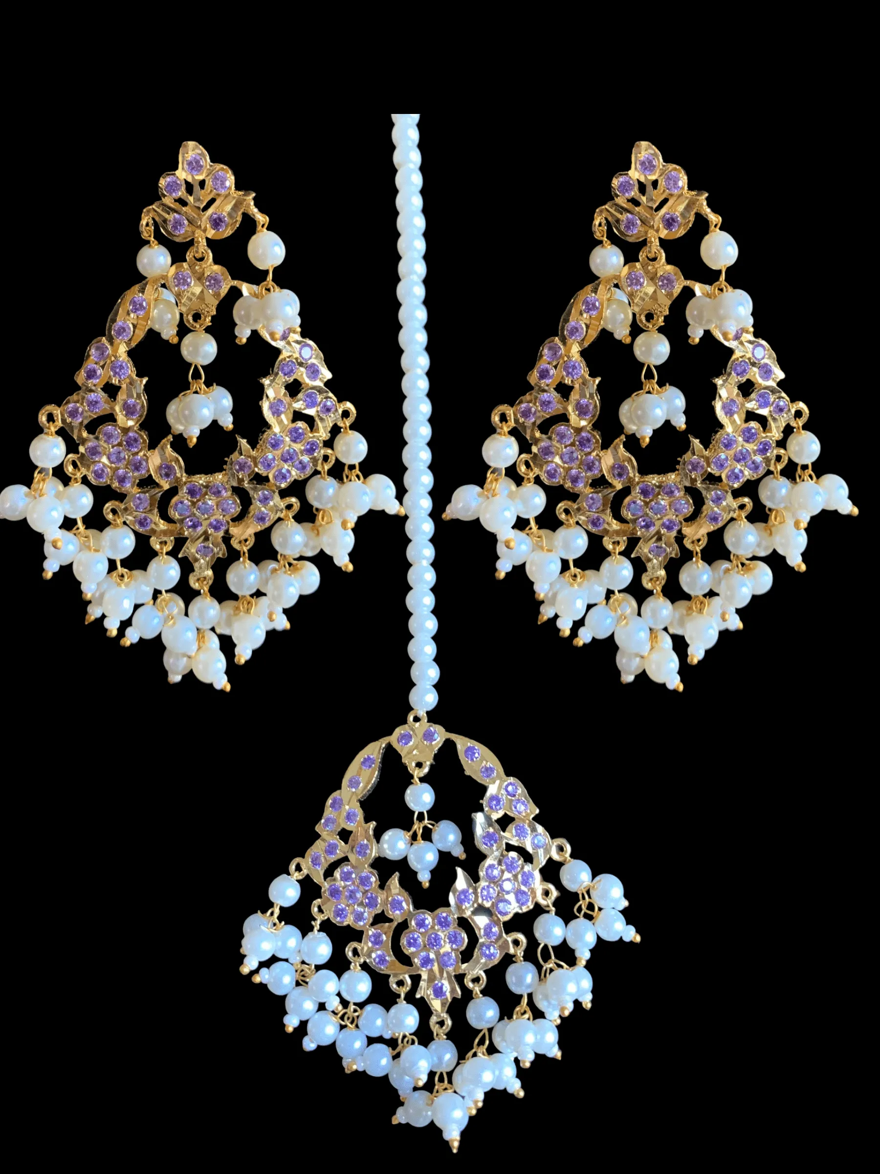 DJET23  Madhuri earrings tika set in purple / amethsyt   ( SHIPS IN 4 WEEKS )