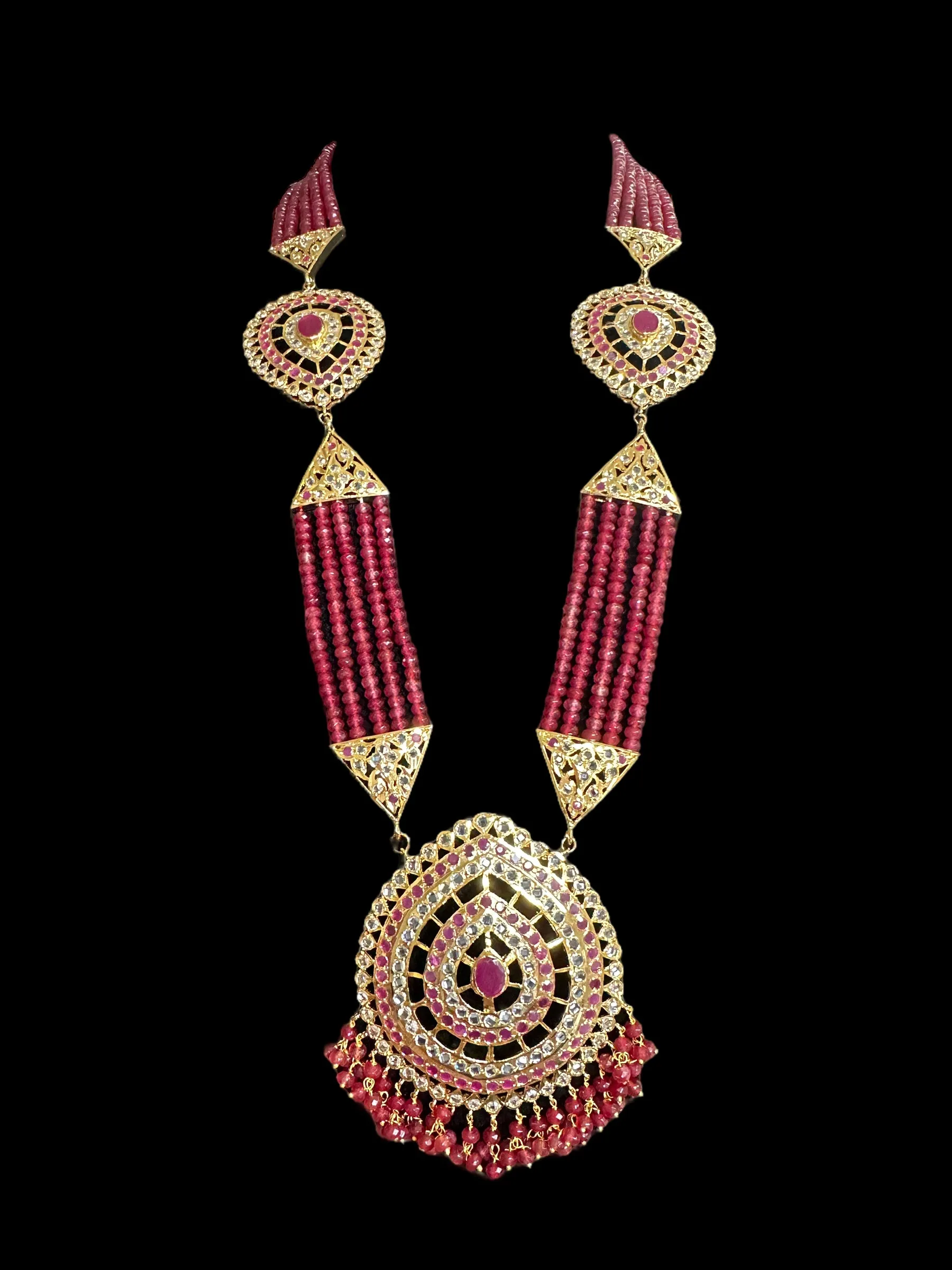 DLN47 Nadine long hyderabadi rani haar ( rubies) (READY TO SHIP )