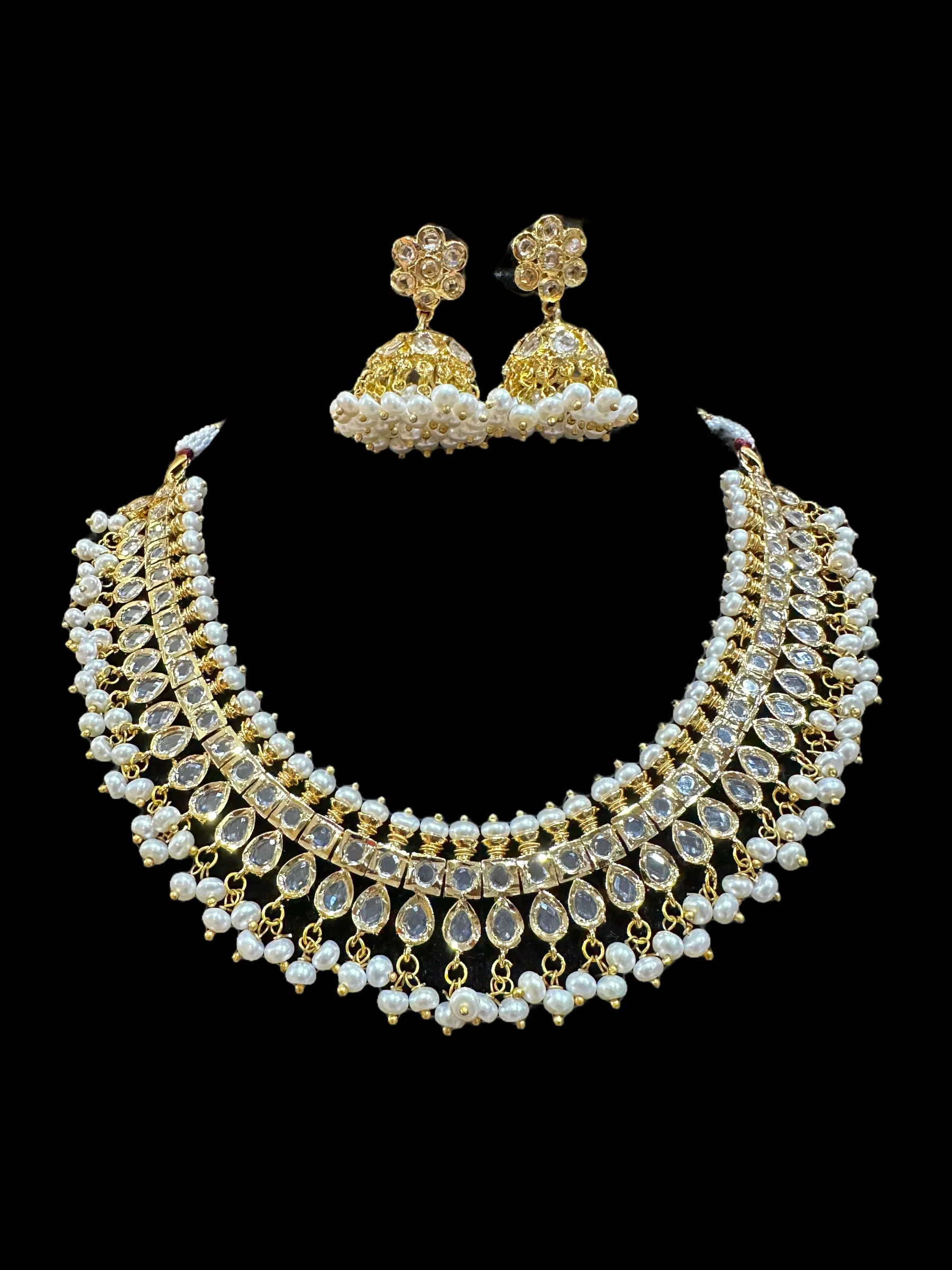 DNS17 Faiza necklace set in fresh water pearls    (SHIPS IN 4 WEEKS )