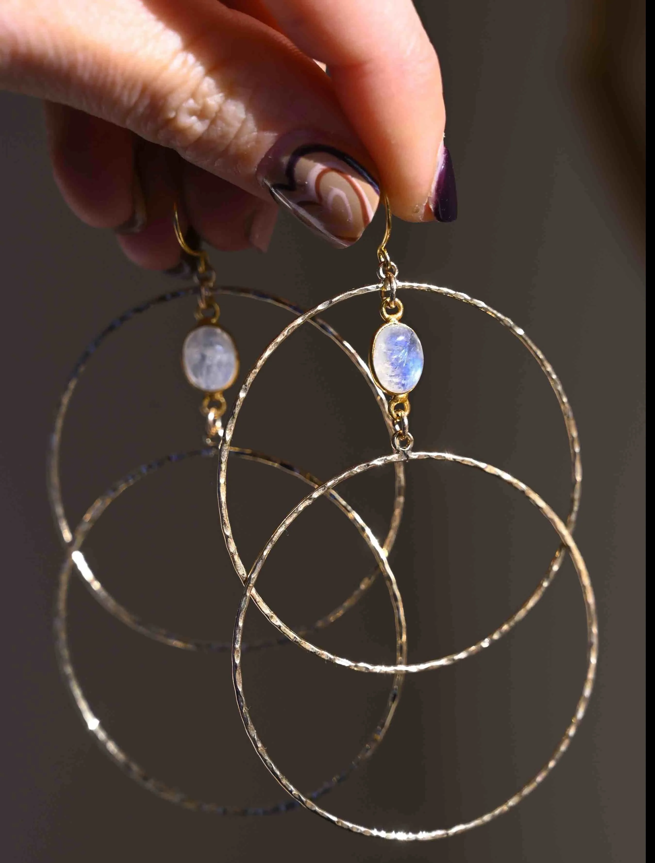 Double Moonstone Energy Hoops