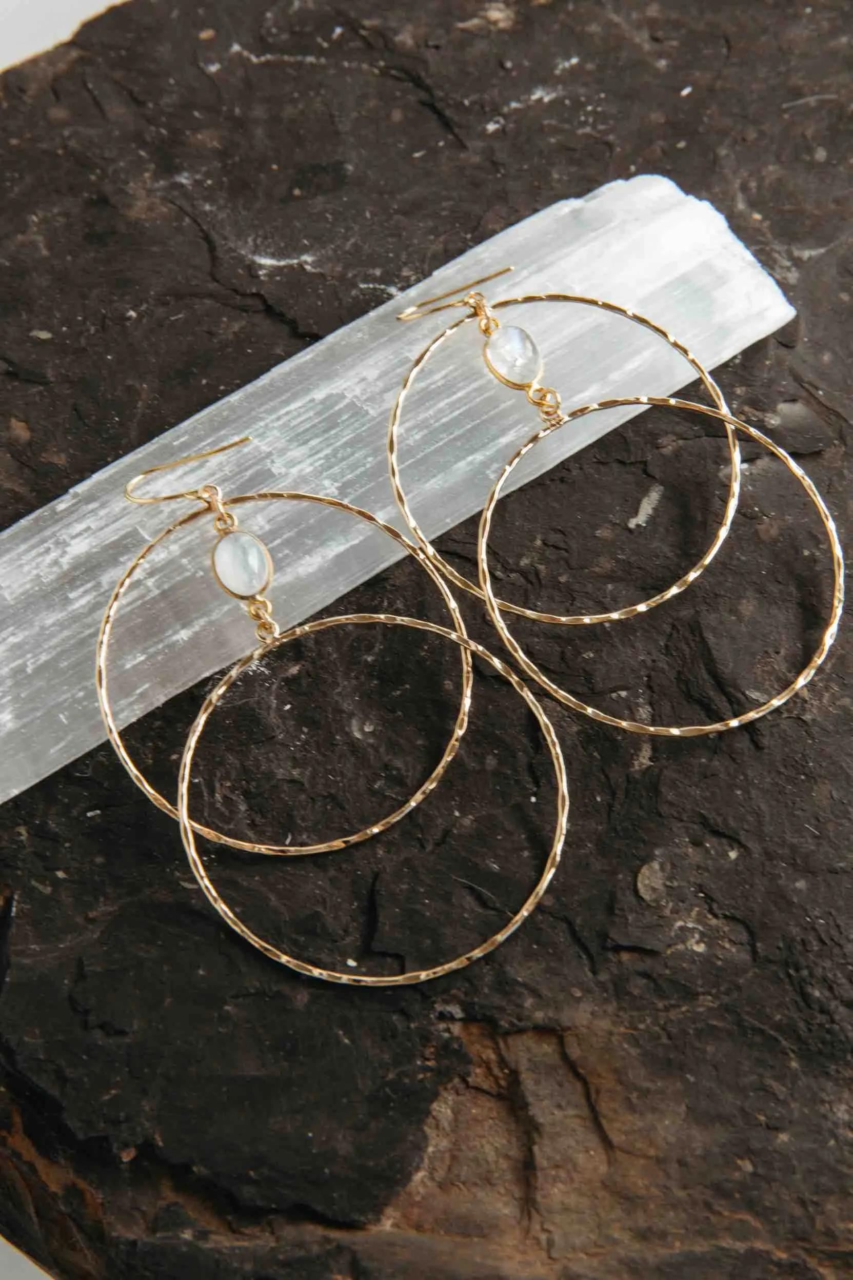 Double Moonstone Energy Hoops