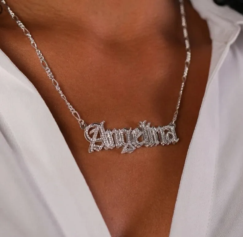 Double Plated 3D Gothic Beaded Name Necklace