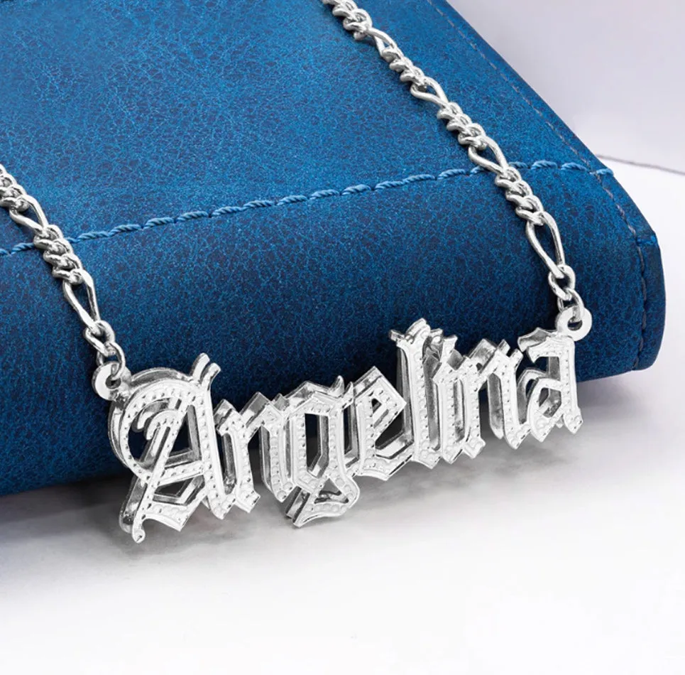 Double Plated 3D Gothic Beaded Name Necklace