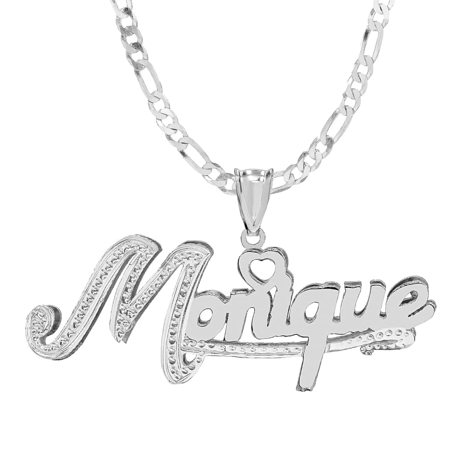 Double Plated Nameplate Necklace with Figaro Chain