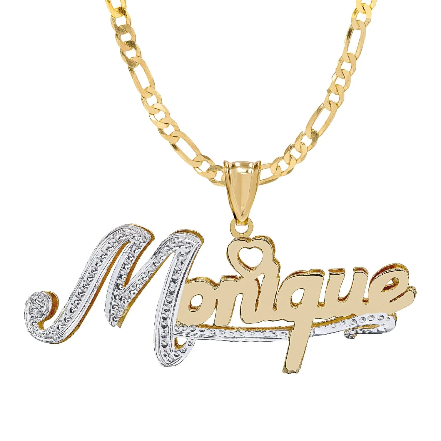 Double Plated Nameplate Necklace with Figaro Chain