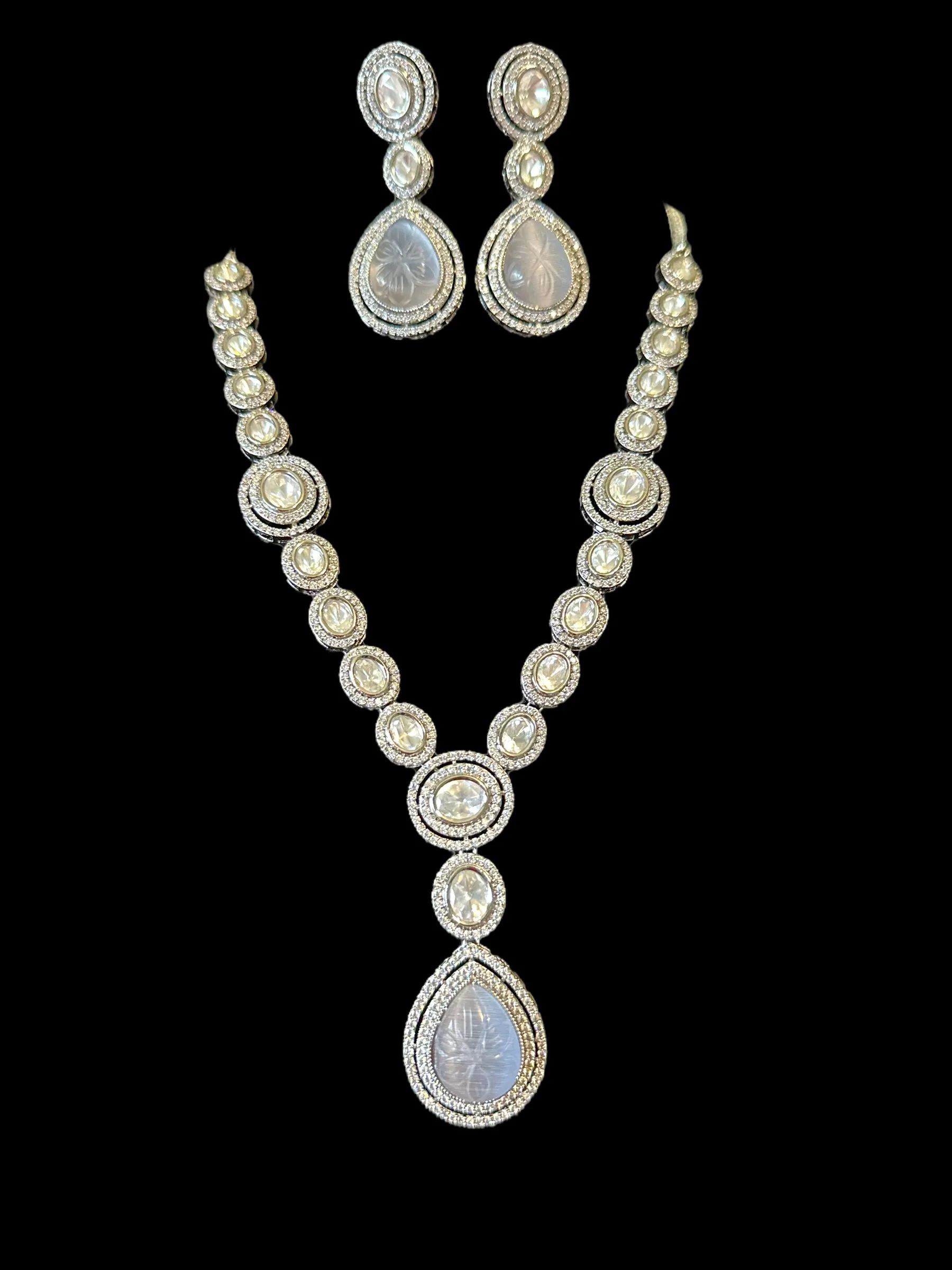 DS11 Reema high quality Polki necklace set - grey ( READY TO SHIP )