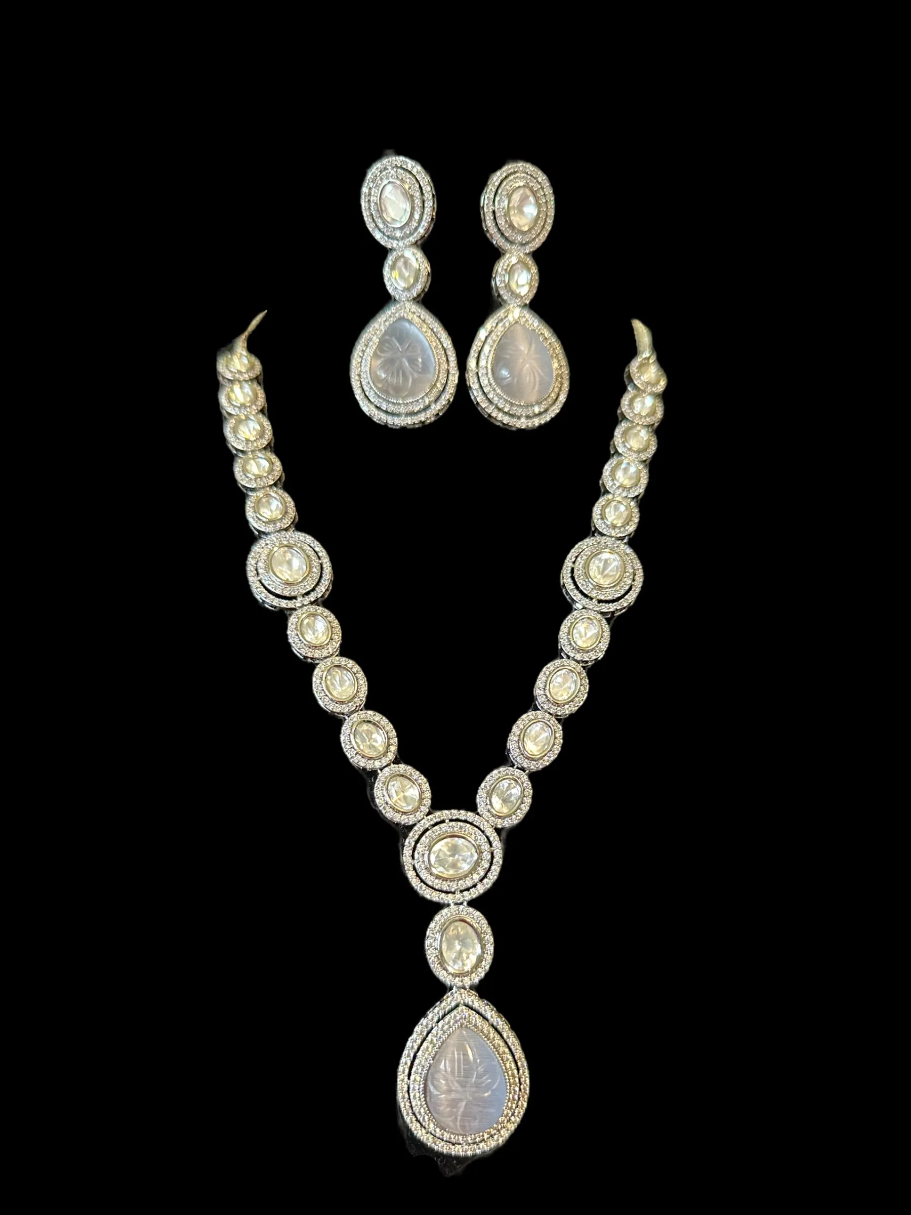 DS11 Reema high quality Polki necklace set - grey ( READY TO SHIP )