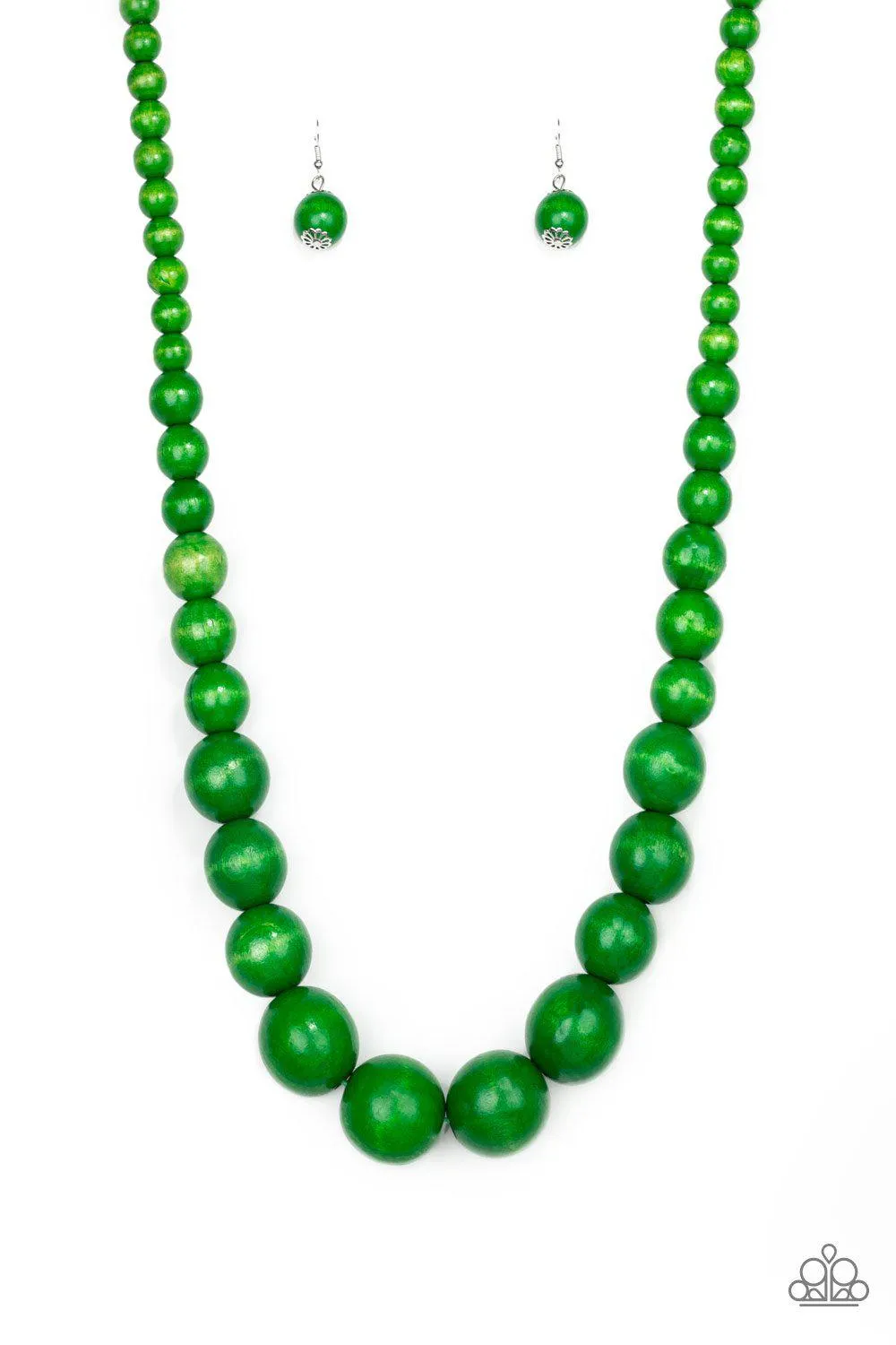 Effortlessly Everglades Green Wood Necklace and matching Earrings - Paparazzi Accessories