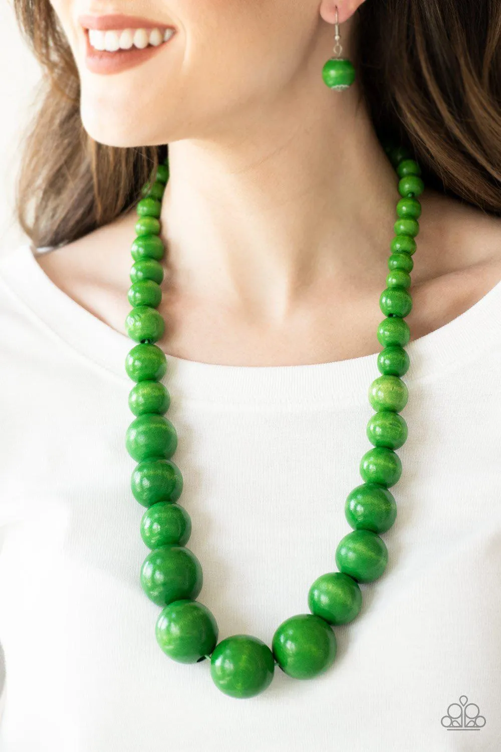 Effortlessly Everglades Green Wood Necklace and matching Earrings - Paparazzi Accessories