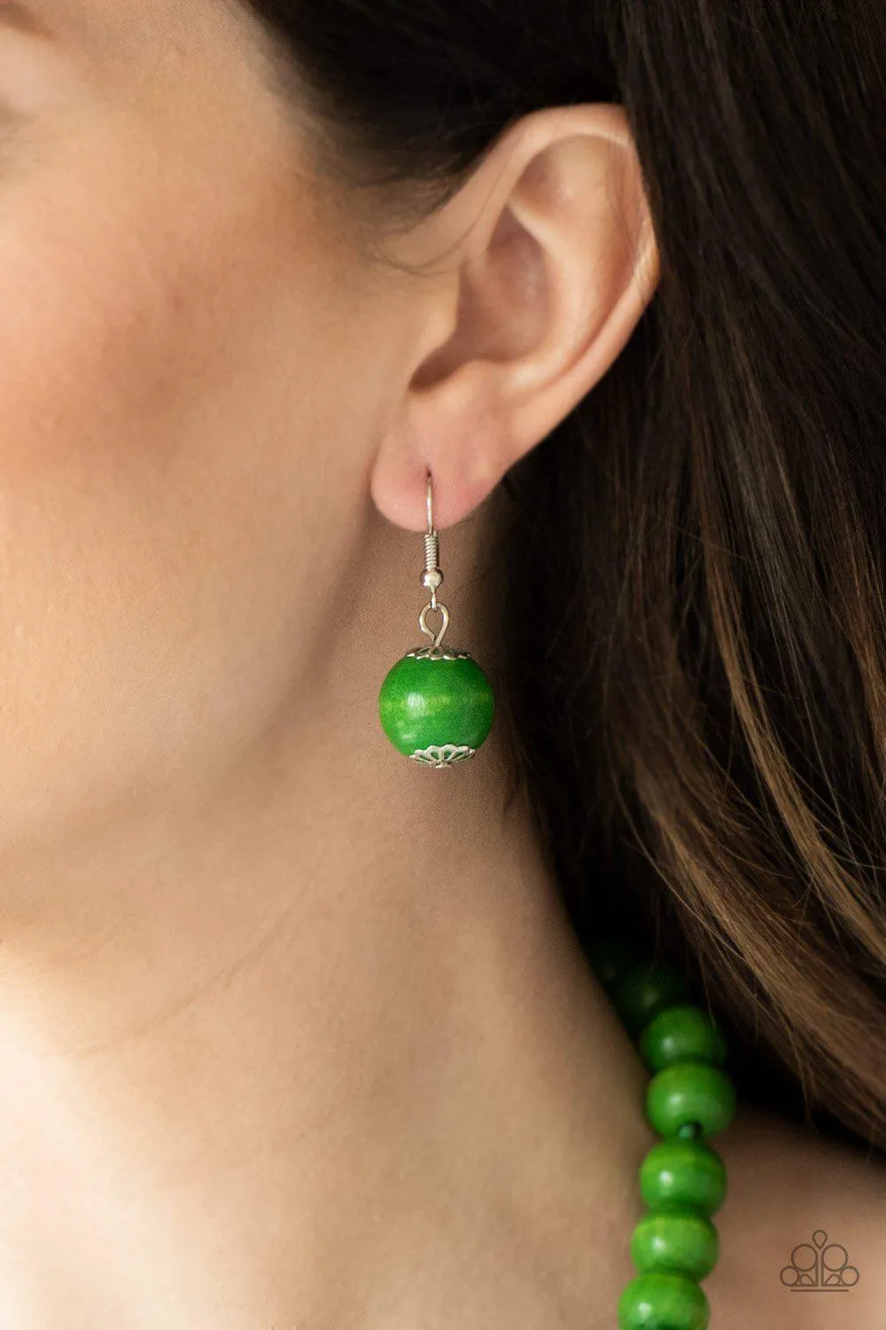 Effortlessly Everglades Green Wood Necklace and matching Earrings - Paparazzi Accessories