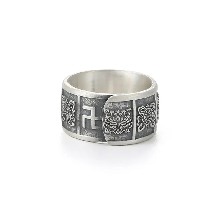 Optimized title: Premium Eight Auspicious Symbols of Buddhism Ring