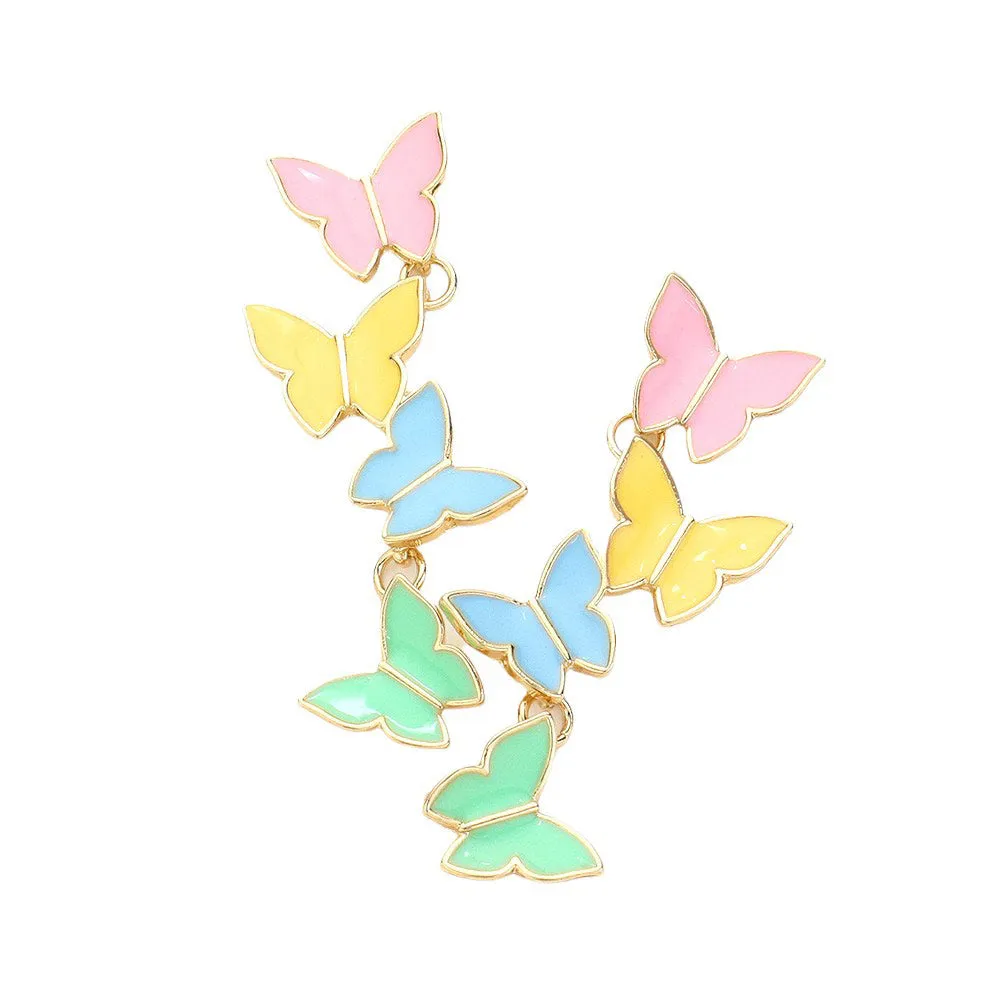 Enamel Butterfly Link Dropdown Earrings