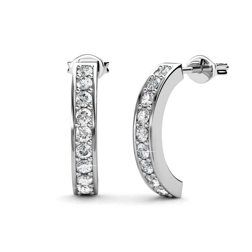 Erin Adored 18k White Gold Plated Half Hoop Earrings with Crystals