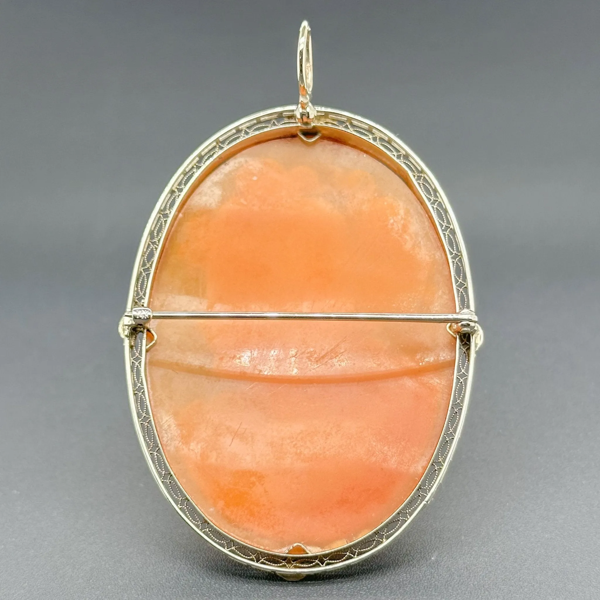 Estate Art Deco 14K W Gold Flora Cameo Pendant