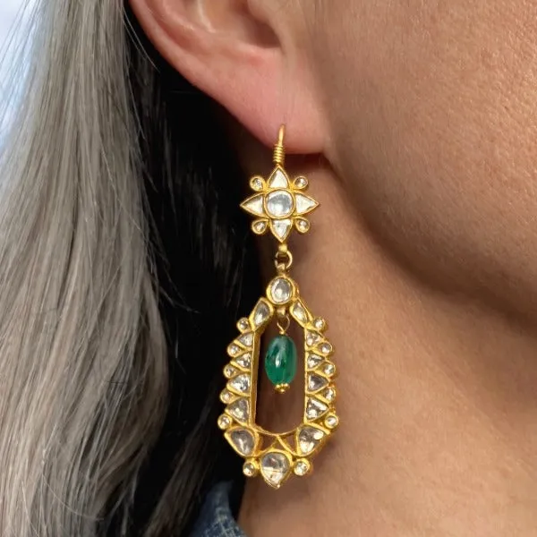 Estate Diamond & Emerald Bead Drop Earrings