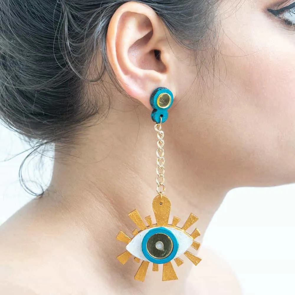 Evil Eye Hand painted Earring