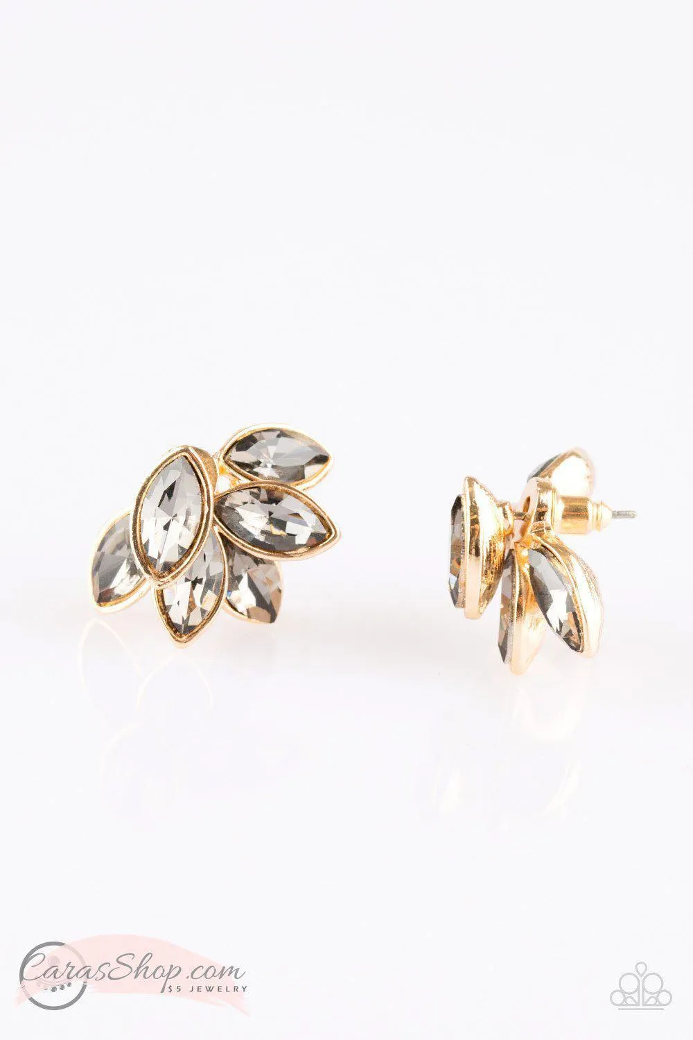 Fanciest Of Them All Smoky Gem and Gold Double-sided Post Earrings - Paparazzi Accessories