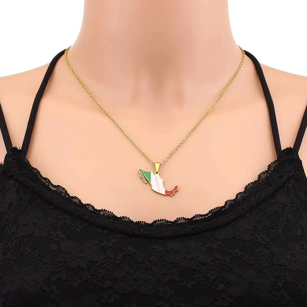 Flag Mexico Necklace Gold Color