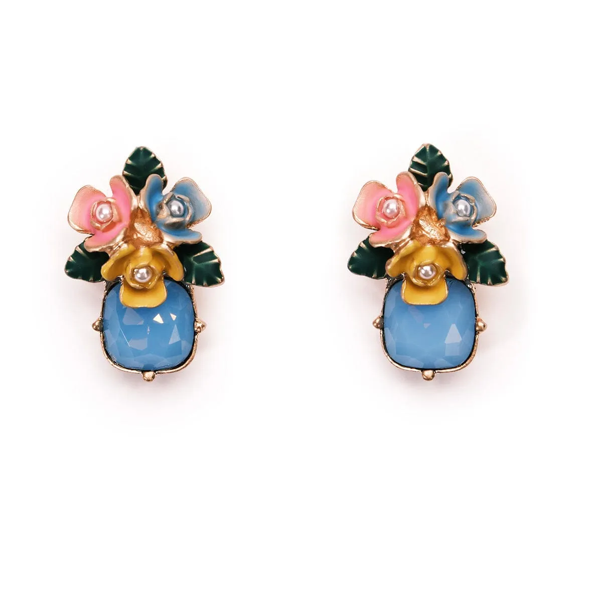 Flower stone stud earrings : Hand painted stud earrings