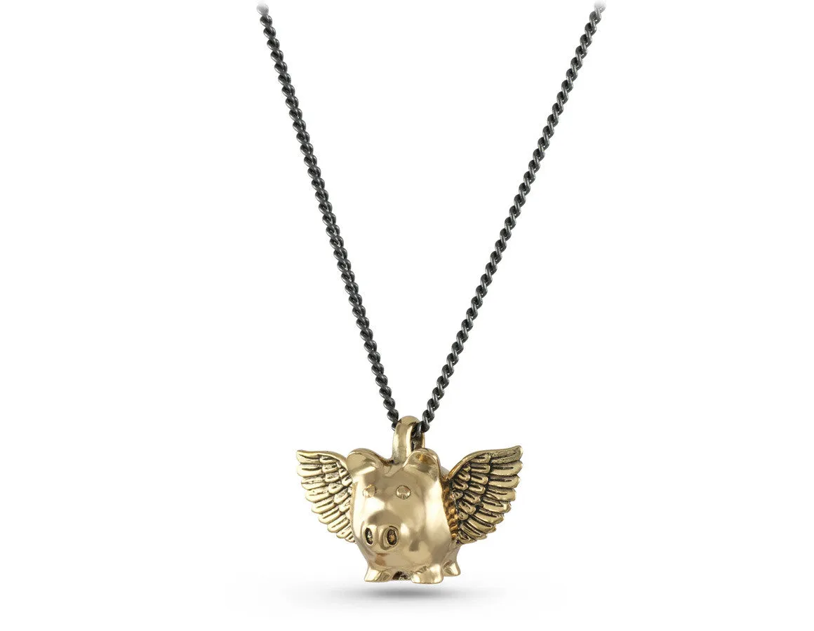 Flying Pig Necklace - Bronze