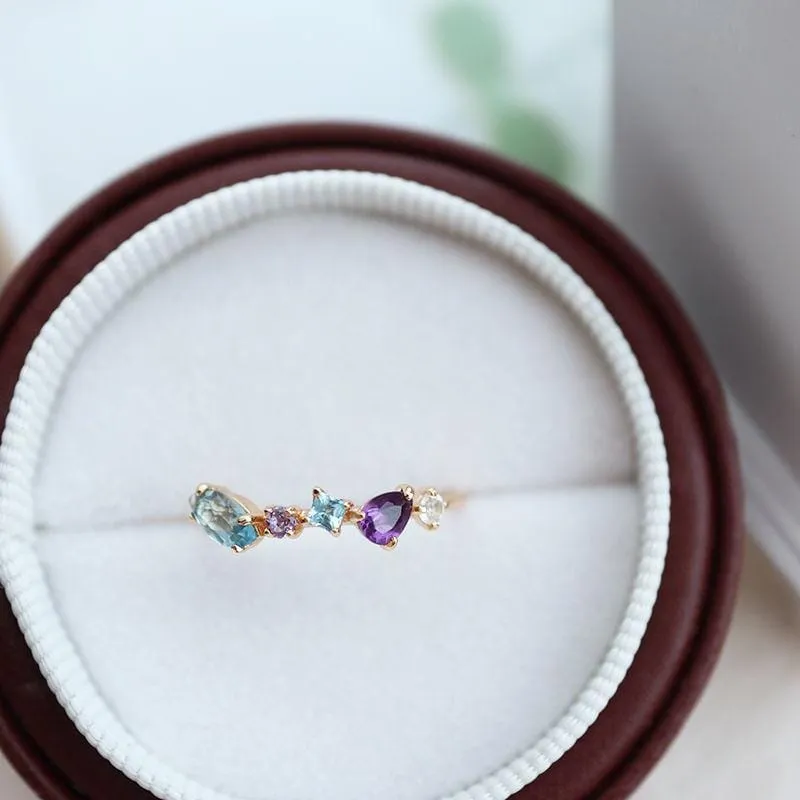 Fresh Colorful Art Light Luxury Amethyst Sapphire Ring