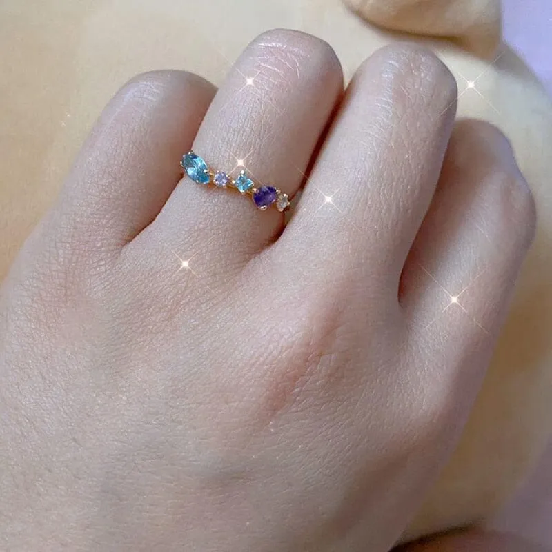 Fresh Colorful Art Light Luxury Amethyst Sapphire Ring