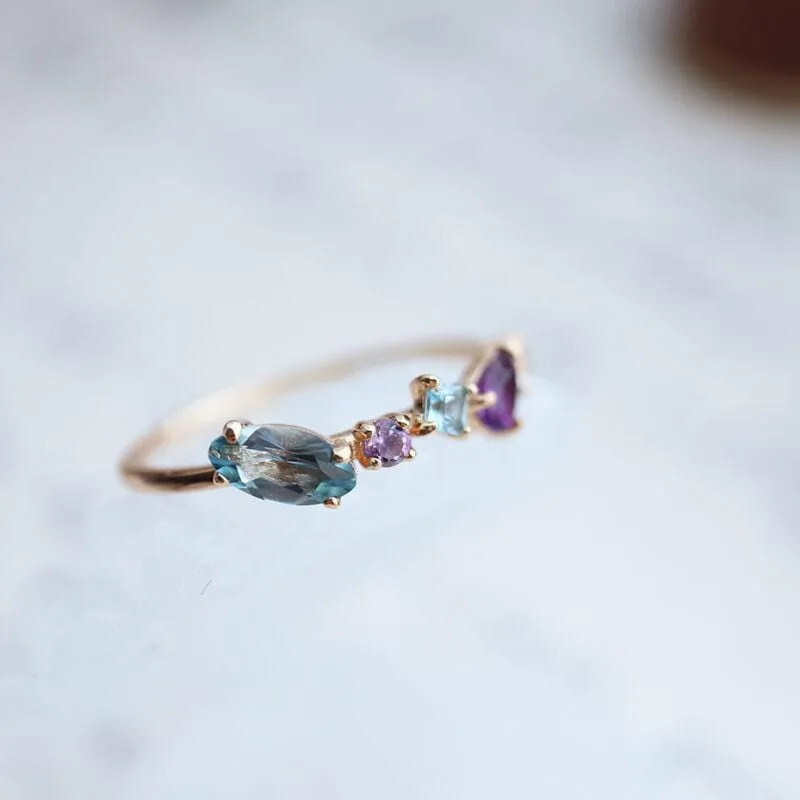 Fresh Colorful Art Light Luxury Amethyst Sapphire Ring