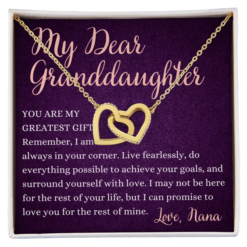 From Grandma To Granddaughter You are my Greatest Gift Interlocking Heart Pendant Necklace