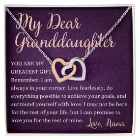 From Grandma To Granddaughter You are my Greatest Gift Interlocking Heart Pendant Necklace