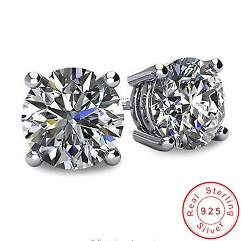 Genuine Diamond Stud Earrings - 925 Sterling Silver