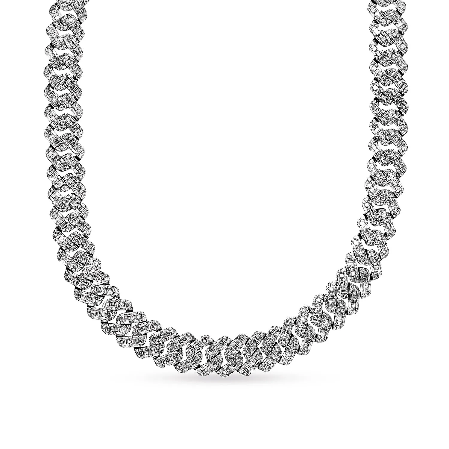 Gian 46 Carats Combine Mixed Shape Diamond Cuban Link Chain in White Gold for Men