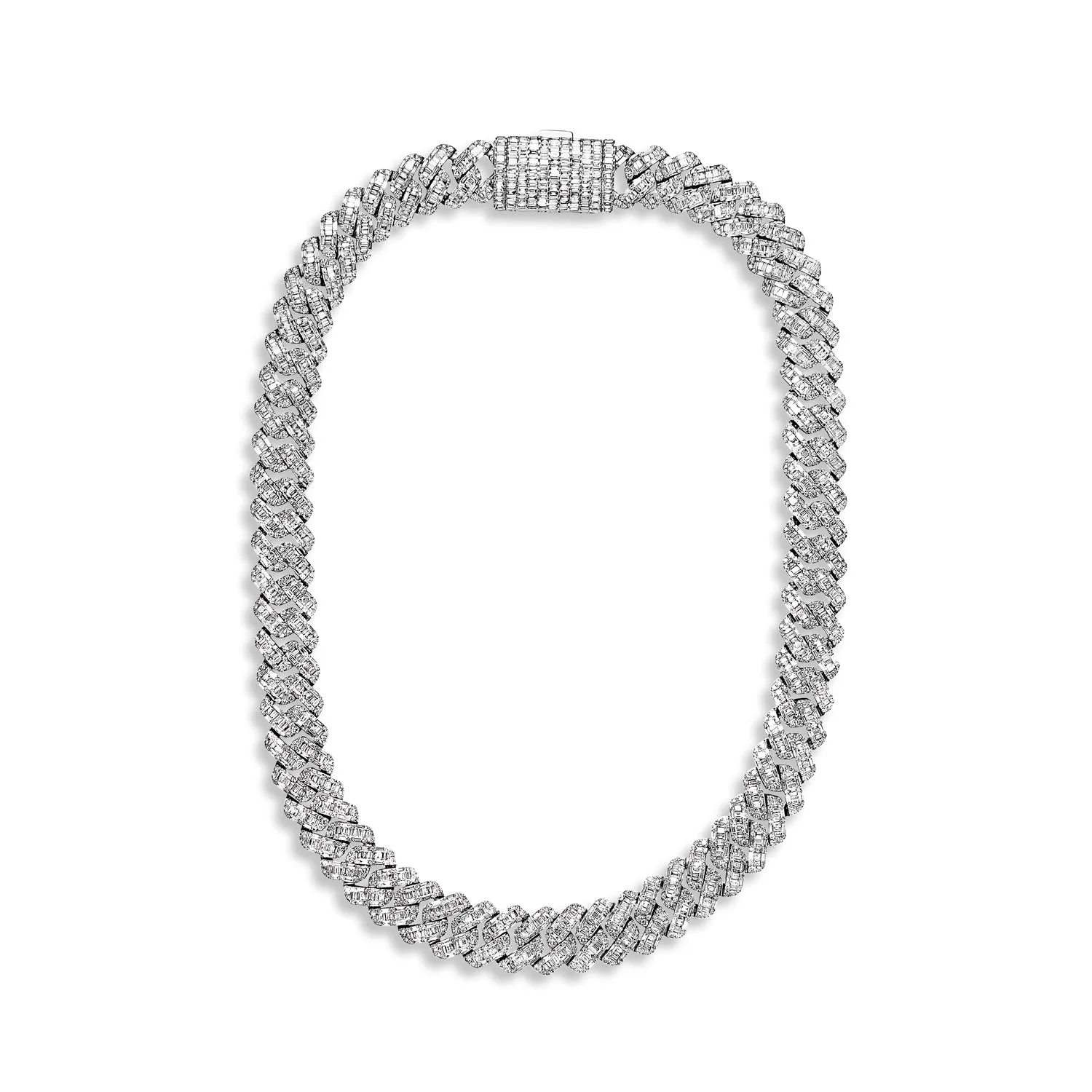 Gian 46 Carats Combine Mixed Shape Diamond Cuban Link Chain in White Gold for Men