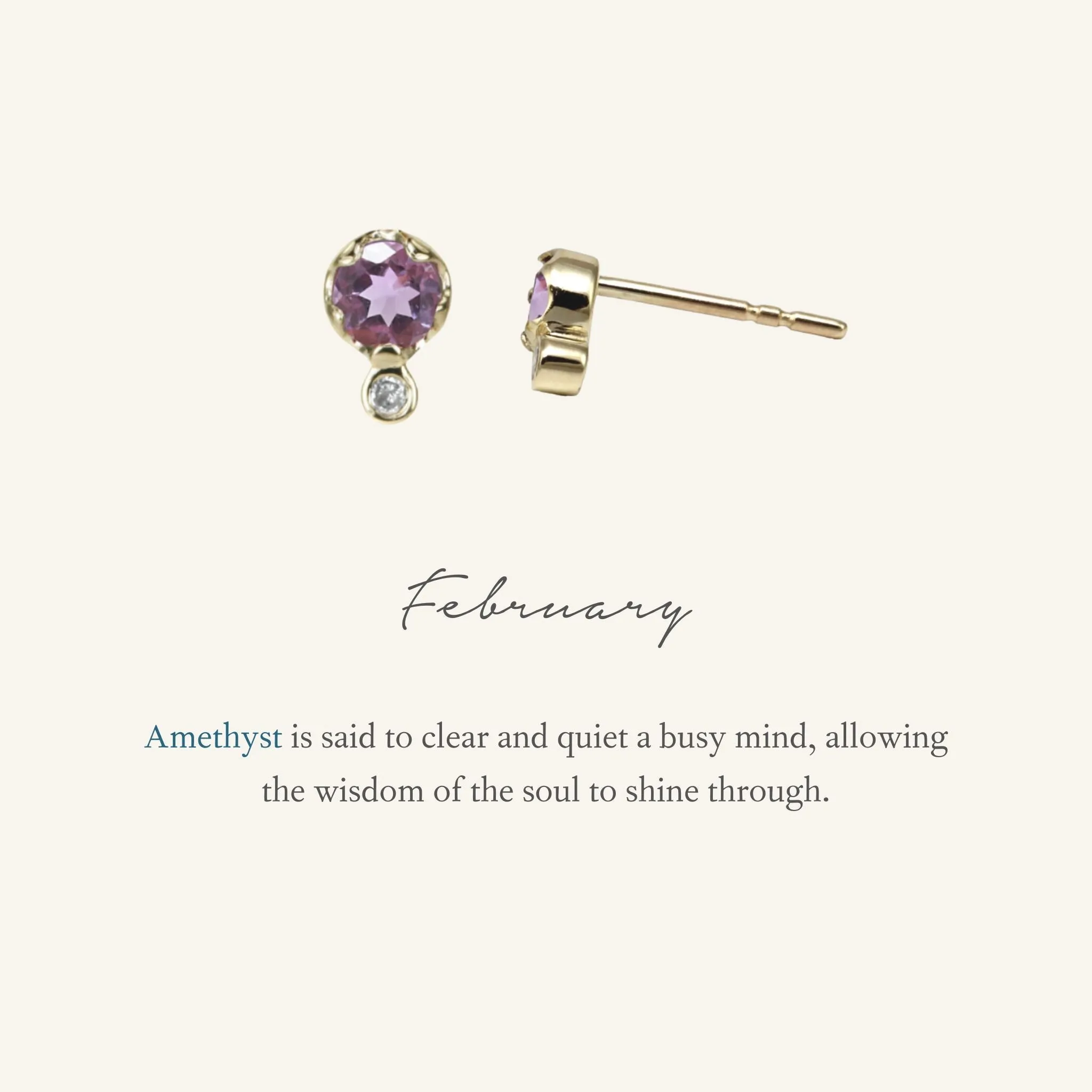 Gold Amethyst & Diamond Stud Earrings