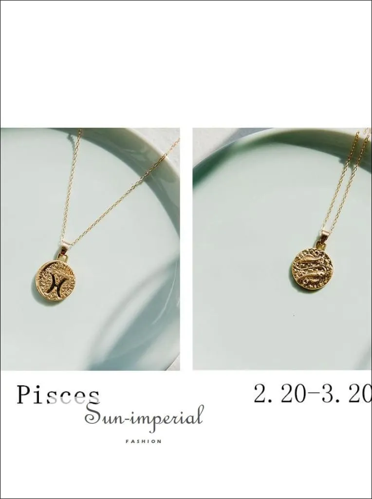 Gold Color 12 Constellation Necklaces & Pendants for Women Coin Gold Chain Necklace