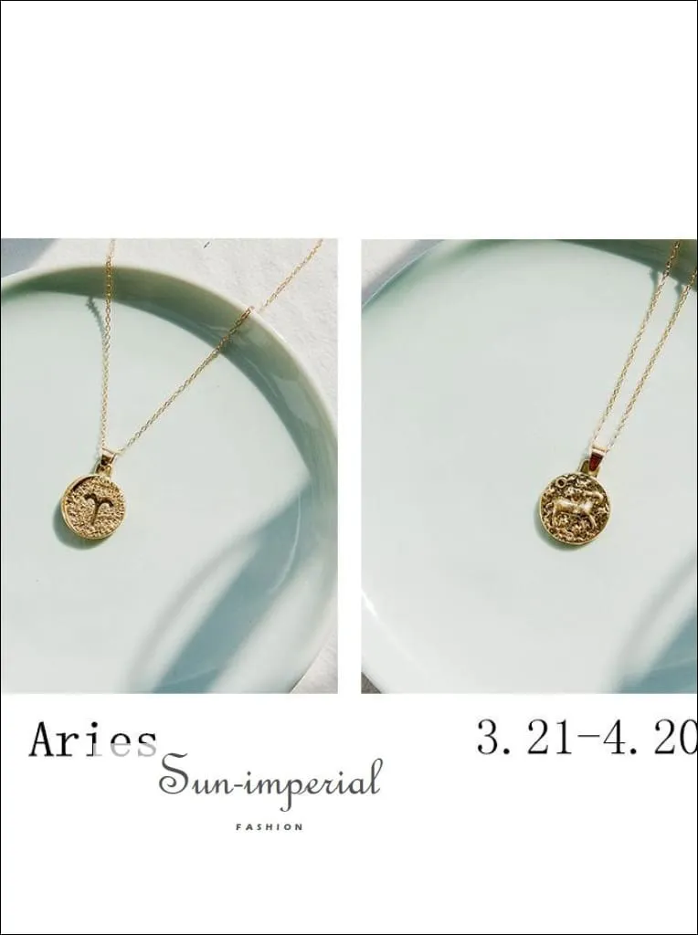 Gold Color 12 Constellation Necklaces & Pendants for Women Coin Gold Chain Necklace